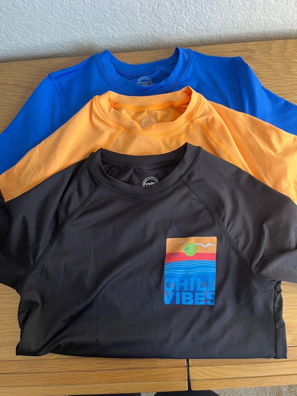 wonder nation Boys Rash Guard Swim Shirts - Blue, Orange, Black - 3-Pack